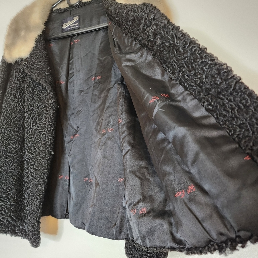 Vintage 1950s Persian Curly Lamb Coat Mink Collar Fort Fur Co. Luxury Jacket - Picture 10 of 15